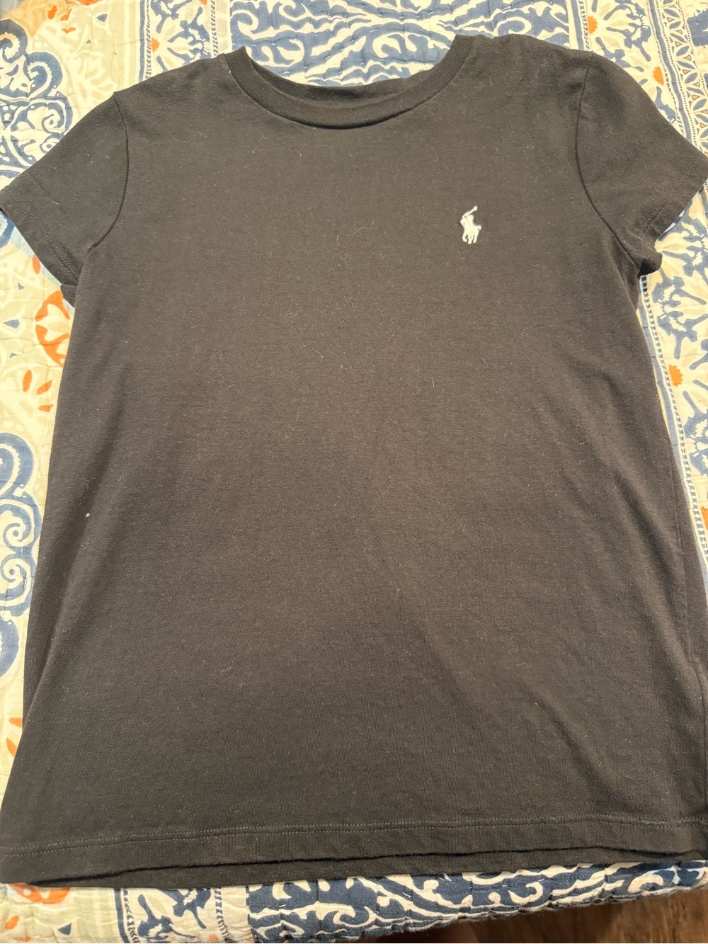Polo by Ralph Lauren Black Short Sleeve Tee with white horse.  Size medium 8-10